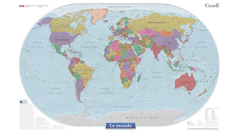 Affiche de la carte du monde de l’Atlas du Canada.